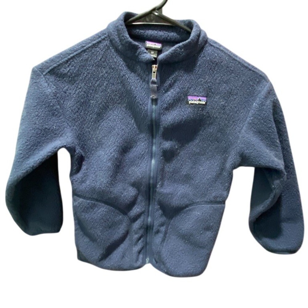 Patagonia Kids Fleece Jacket Blue/Navy Size 5T Full Zip Stand Collar Logo
